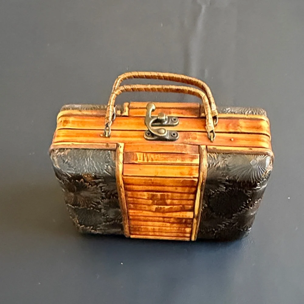 Wicker Wood Storage Box Sewing Box Craft Organizer Cottagecore Decor